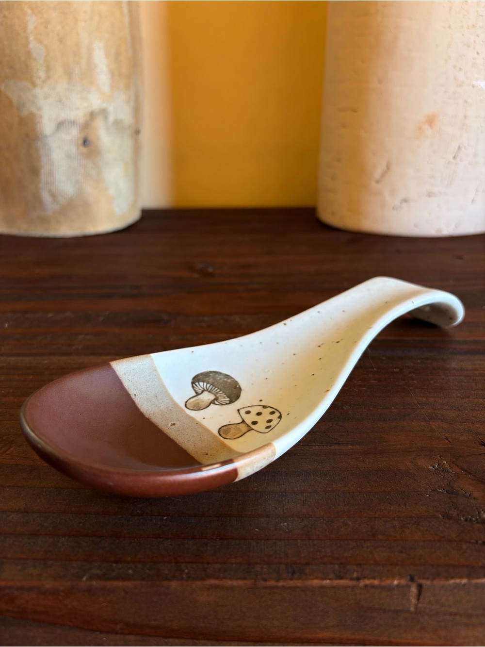 70’s Otagiri Vintage Ceramic Mushroom Spoon Rest Brown & White